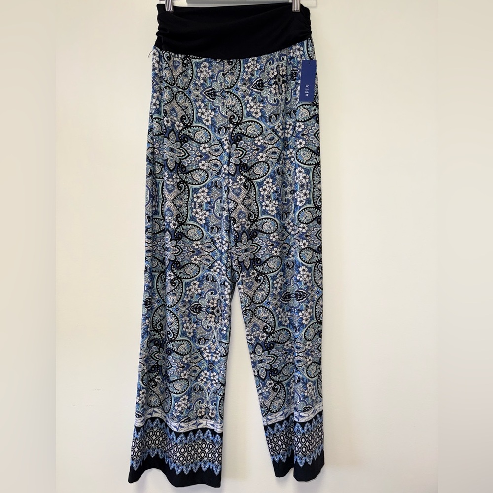 NWT Apt. 9 (Large) Brand New Black/Blue Floral Pattern Wide Leg Dress Pants